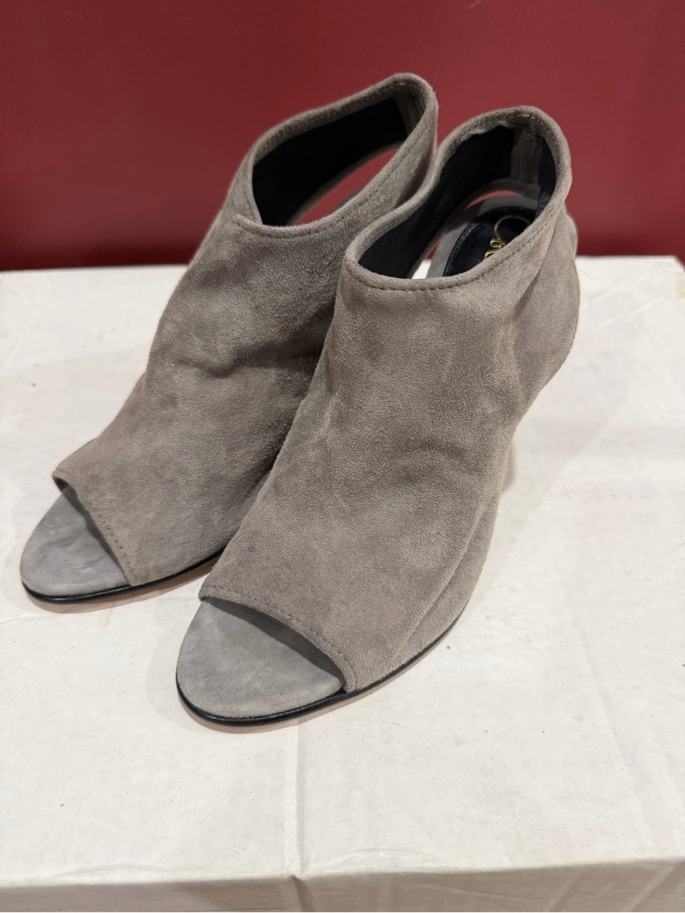 NEW Gray Suede Open-Toe Heel Ankle Bootie Fabric